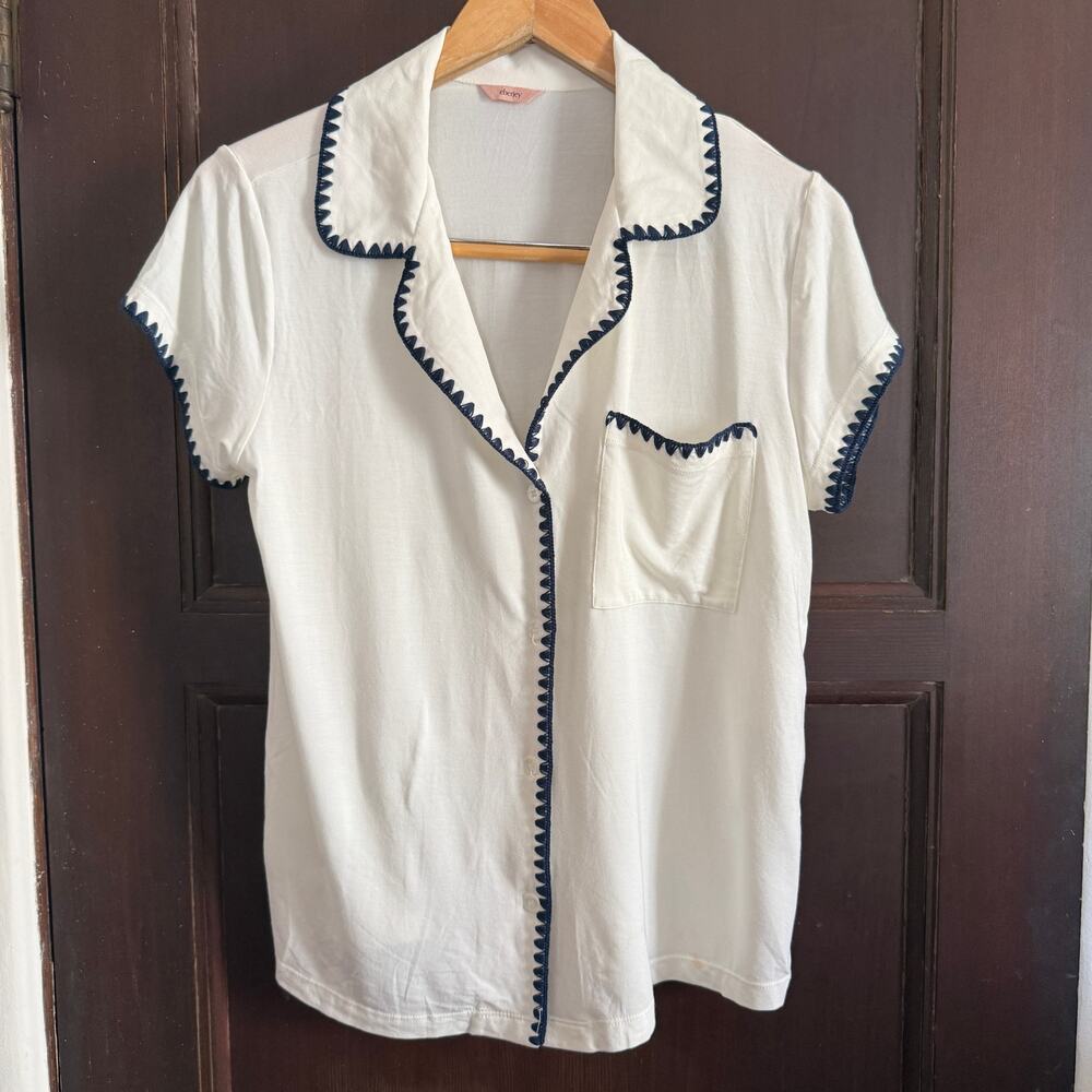EBERJEY | Frida Short Sleeve Sleep Shirt - White and Black | Small **Shirt only